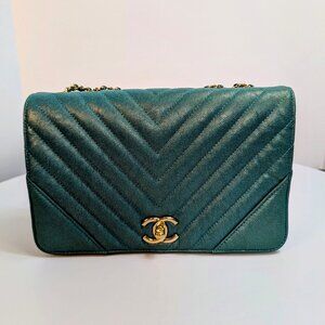 Chanel Rare Turquoise Luminescent Chevron Medium Quilted Classic Flap Bag
